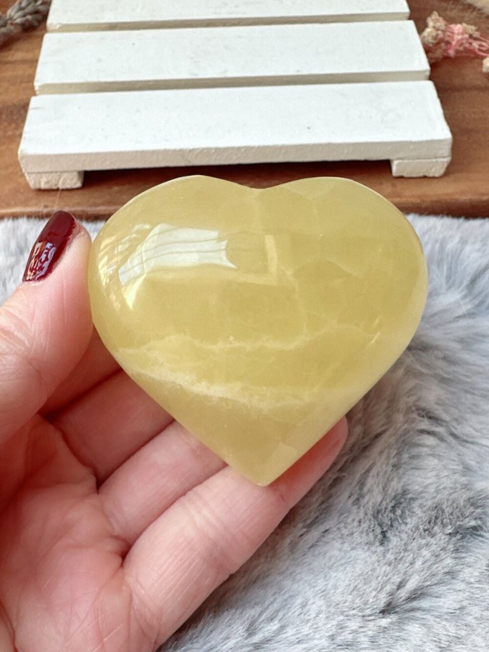 Beautiful Lemon Calcite Heart Carving